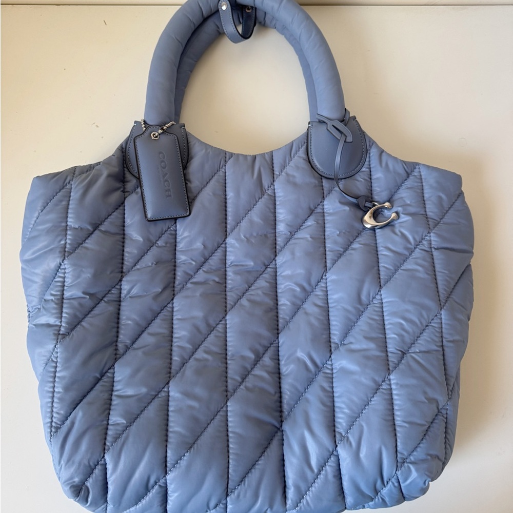 Coach Quilted Iris Blue Puff Nylon Tote Bag